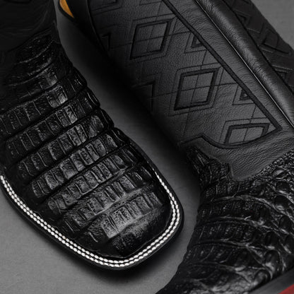 TOTAL BLACK Anaconda Leather Boots - Square Toe