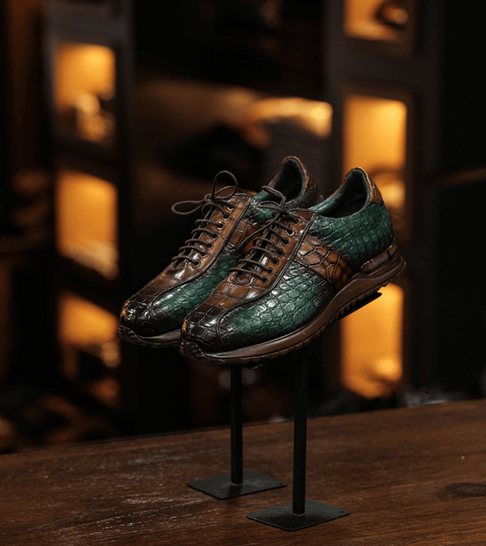 Luxurious Gradient-Colored Crocodile Leather Shoes
