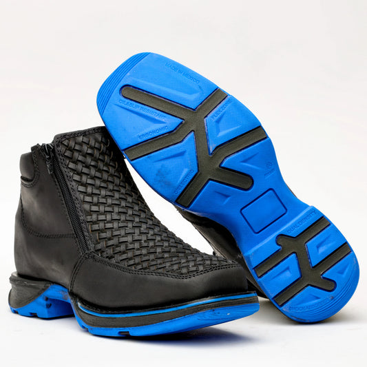 Black Basketweave Leather Botin With Lightweight Soles - Square Toe