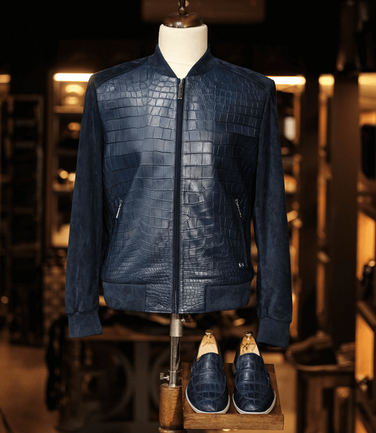 LuxuriousBlue Crocodile Leather Jacket